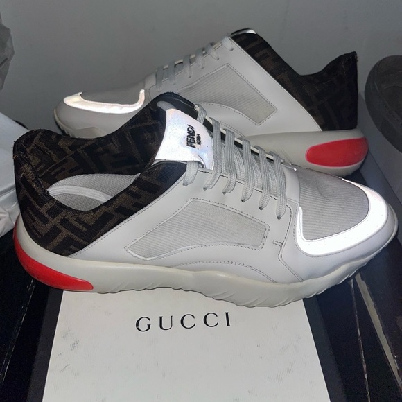 Fendi FF Monogram Print Fluo Detail Low Top Sneakers - Picture 1 of 7